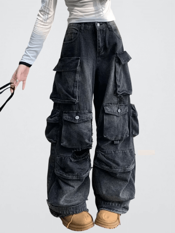 Women’s woman womens tall-, plus-, size Safari Style Y2k 2000s Non-Woven Zipper Fly mid-rise waist Black Gothic Harajuku Denim Trousers KPOP Punk Vintage Pants Baggy Jeans Clothing Clothes