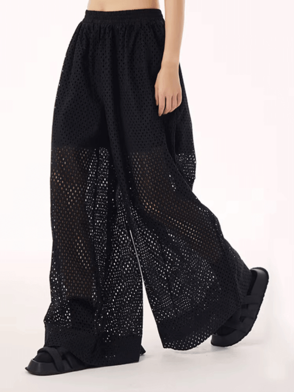 Women’s woman womens  Hollow out lace big size long elegant lined midi, ankle length skort pant Lapel Fashion Tide Spring Summer Autumn holiday vacation getaway pants in black