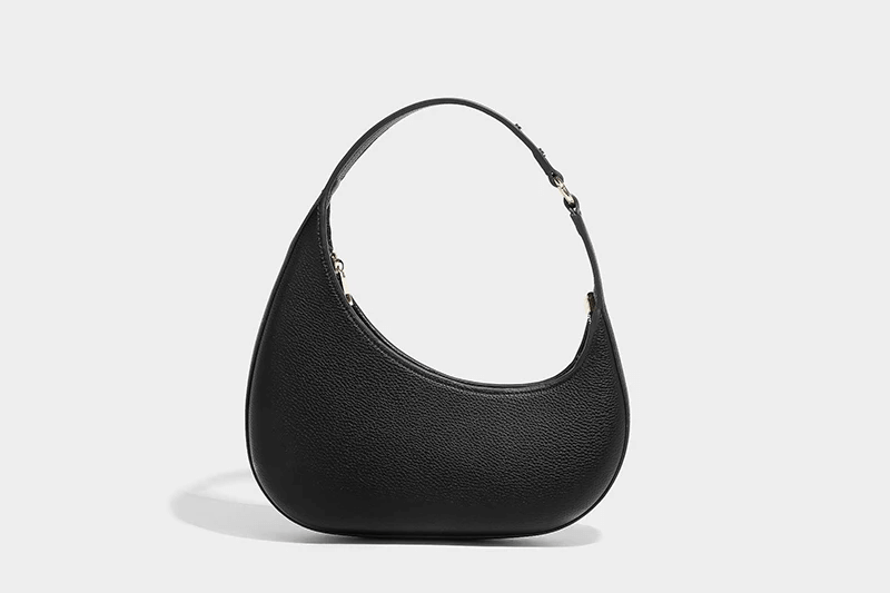 Women’s woman womens Vintage Half moon luxury designer handbags and purses In PU Lychee texture Rivet small underarm shoulder bags in black