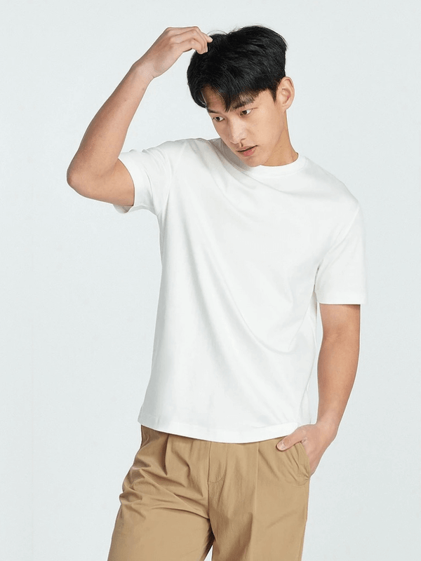 Men's man mens small-, tall-, plus-, size 100% Cotton knitted crewneck short sleeves plain wear-resistant comfort o-neck casual version soft Tops Breathable Summer crew neck t-shirts in white