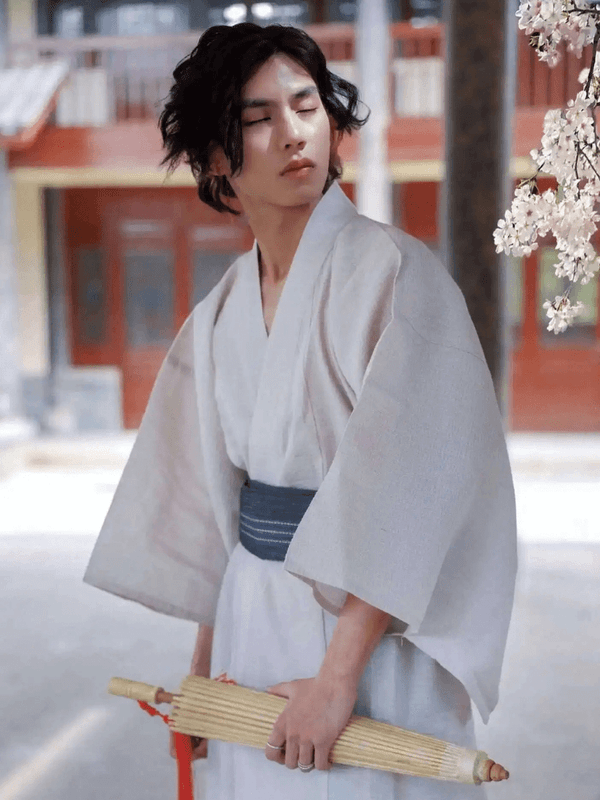 Men’s man mens Traditional Japanese Summer Long Robes 95% Cotton Pajamas Set Male Sleepwear Bathrobe YUKATA KIMONO Fashion With Belt in white