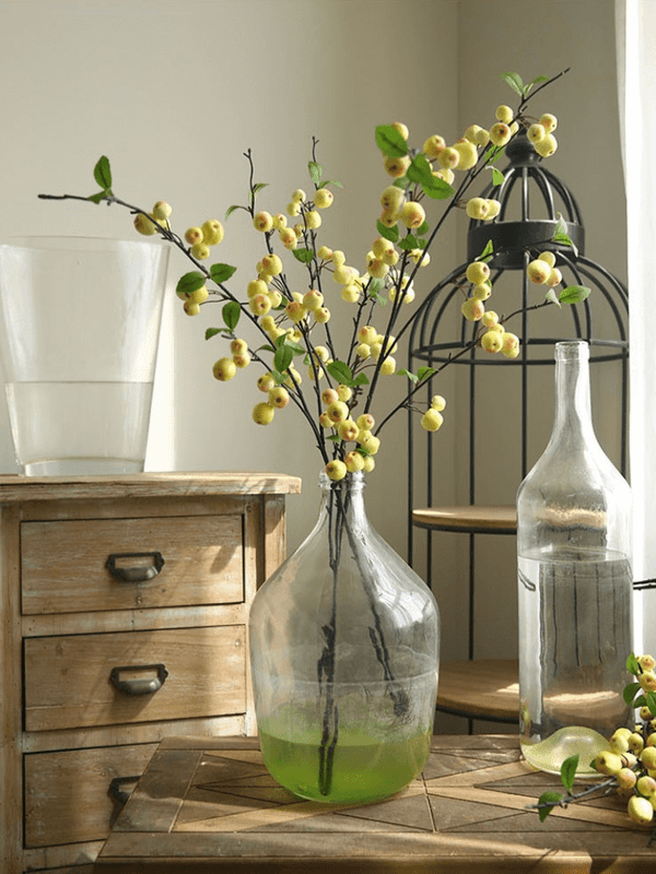 Large Belly Stem Simple Artistic Decorative green-, yellow-, red-, Apples, berry-,  Fruit Hotel Restaurant Desktop Decoration Ornaments Simulation green leaf, leaves, floral Flowers, Vase stems branches