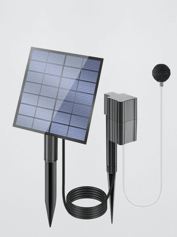 Outdoors garden Solar Pond Aerator Solar Air Pump Aquarium Aerator Solar Powered Outdoor Pond Oxygenator for Outdoor Gardens Hydroponic Fish Pond in black, with white pipe