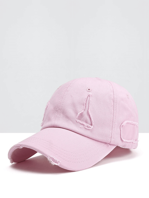 Snapback Indie Rip Baseball Cap Mens Women’s Unisex Fashion Holes Ripped Hip Hop 100% Cotton Dad Hat Men's Caps Golf Women's Daddy Caps for Man Woman In light Pink