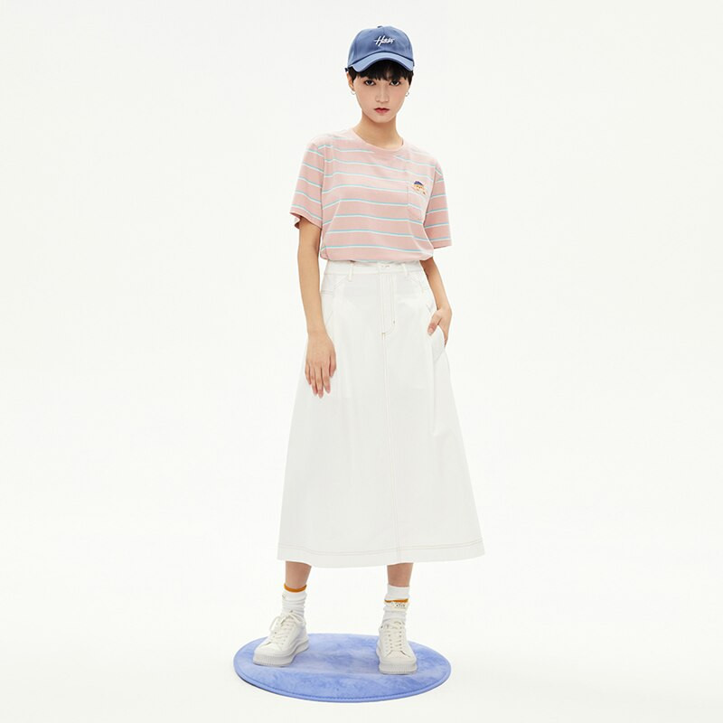 High Rise Classic Skirt Women's Japanese A Line High Waist Mid-Calf Solid White Beige Color Vintage Basic Japan Skirts For Woman Detail
