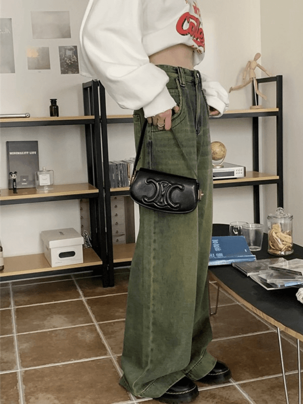 Classic High Rise Jeans Women’s Vintage American winter high-rise waist Fashion Streetwear Wide Leg Denim Trouser Straight Baggy Plus Size Pants for Woman in nostalgic yellow