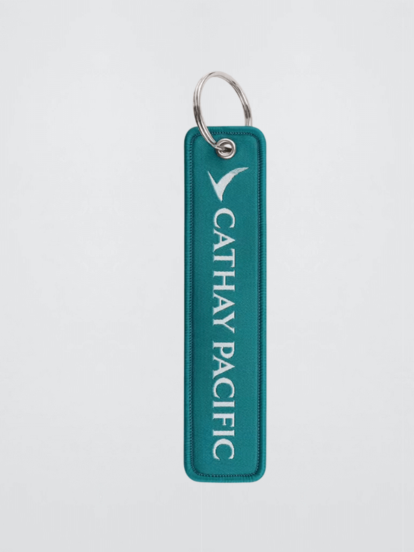 Cathay Pacific Airways Keychain Embroidered logo with stainless steel silver metal clip Key Chain Airplane Keychains Flight Crew Pilot Aviation memorabilia in green with white accent