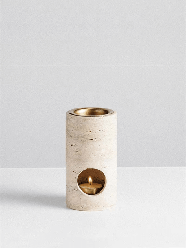 Turkish Beige Travertine Stone Cylinder Essential Oil Burner Diffusers Aromatherapy accessory in khaki color Home decor yoga accessories