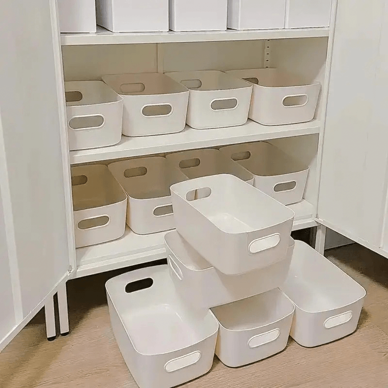 10pcs Desktop Storage Box 10-Piece multifunctional household cosmetics sundries books, rectangular plastic storage boxes organizers in white