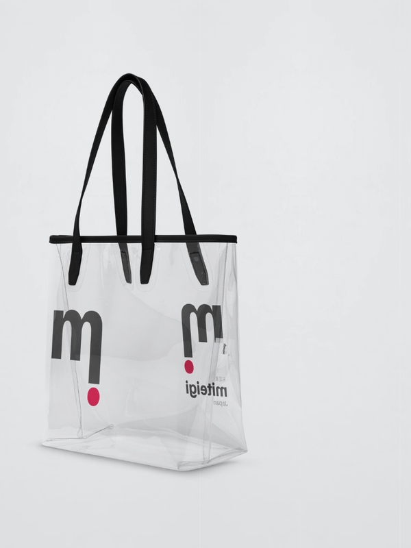 Genflex gender neutral unisex Men’s man mens Women’s woman womens Japanese summer vacation holiday getaway Beach Festival gear shopping transparent Clear mi Spotify Playlists Tote Bag with multi color miteigi logo in black gray red bags