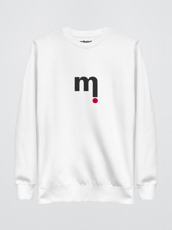 Genflex genderful gender neutral unisex Men’s man mens Women’s woman womens Petite-, tall-, plus-, size mi Shopify Playlist Crewneck long sleeves with dropped shoulders band hem cuffs and trim round o-neck Sweatshirts in white with miteigi branded logo