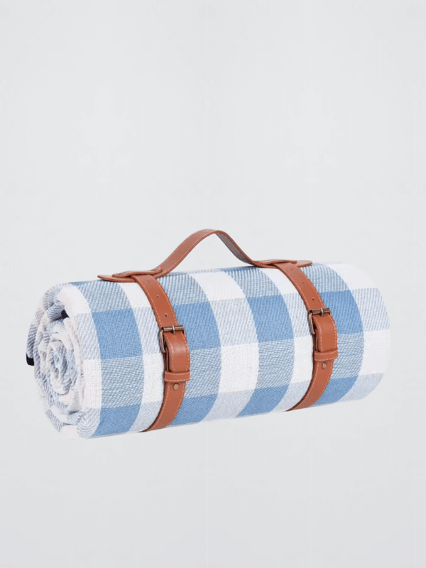 Extra Large Portable and waterproof Sand-proof Foldable Outdoor park, beach, Fashion Handy Mat Tote Picnic Blankets in blue, with white plaid