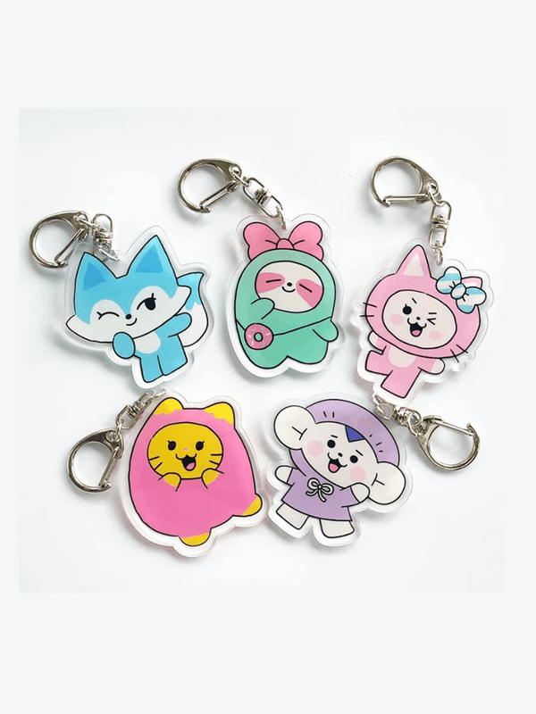 KPOP ITZY WDZY Doll Key Ring Two-Piece Transparent Acrylic Cartoon Pendant Keyring YUNA YEJI RyuJin LIA Fans Collection Keychains Charm in Green - LYA (LIA), Pink - HATT (YEJI), Purple - TUK (RYUJIN), Blue - CHUNG-EE (CHAERYEONG), PINK - CABBIT (YUNA)