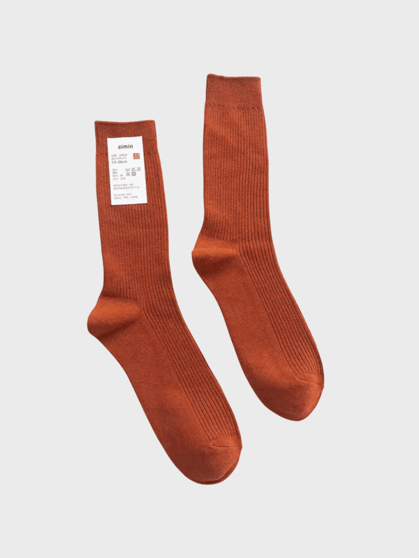 Genflex gender neutral genderful Women’s woman womens Men’s man mens Japanese Rib Crew Socks Double Needles Cotton Knitting Rib Thin Business Cotton Long ribbed Socks Stretch Casual Daily Basic Brand Socks in orange