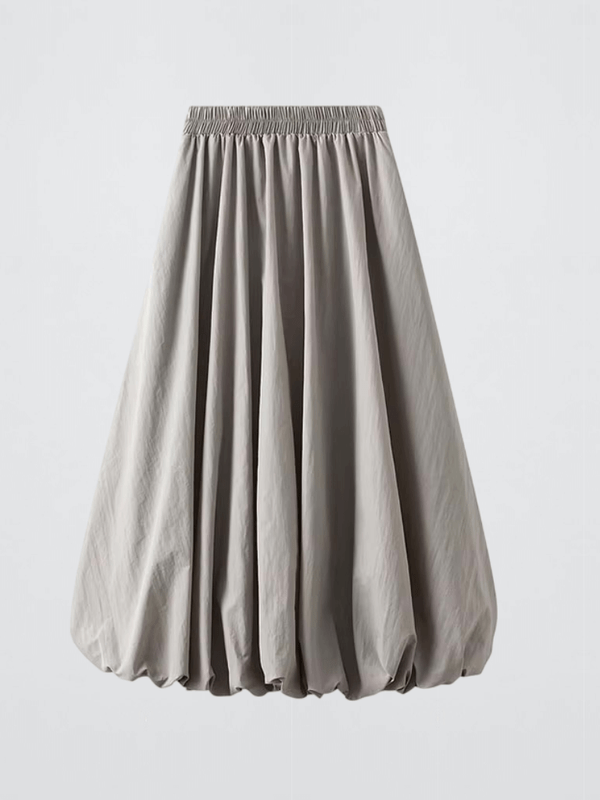 Women’s woman womens High Waist Autumn Winter Spring Loose Pockets A-line Solid Midi Bubble Skirts in Gray grey