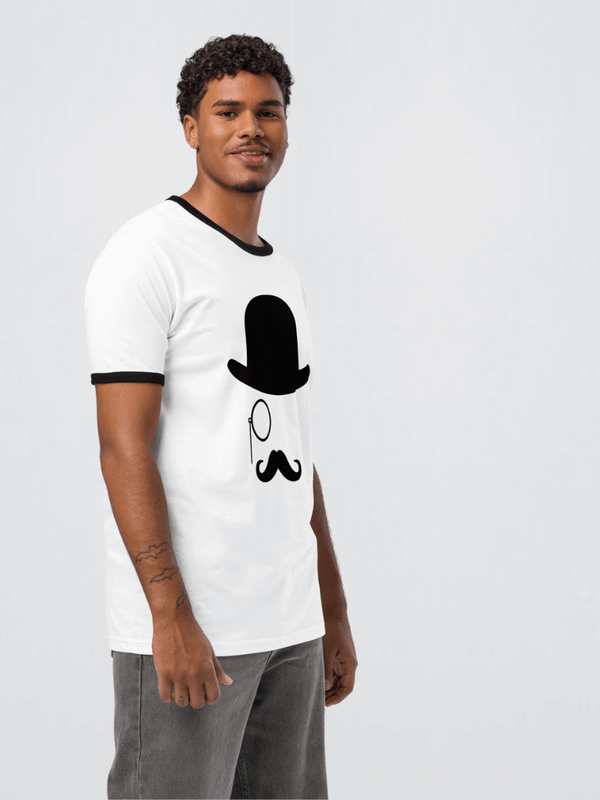 Genflex gender neutral unisex Men’s man mens Women's woman womens petite-, tall-, plus-, size Casual miteigi Monocle Graphic crewneck short sleeves regular length cotton round o-neck fashion tops Vacation getaway T-shirts in white with black trim