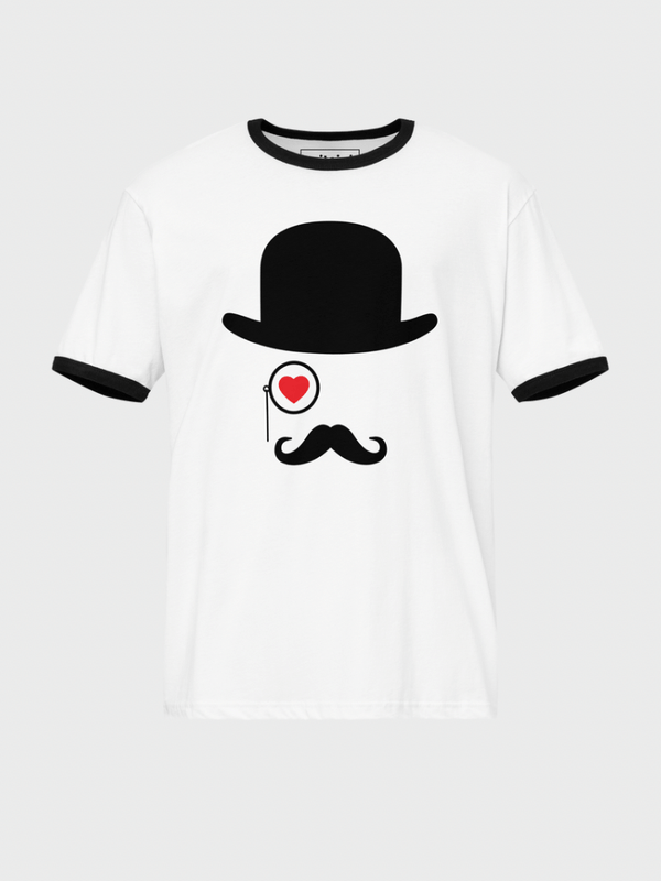 Genflex gender neutral unisex Men’s man mens Women's woman womens petite-, tall-, plus-, size Casual miteigi Love Monocle Graphic crewneck short sleeves regular length cotton round o-neck fashion tops Vacation getaway T-shirts in White, with Black trim