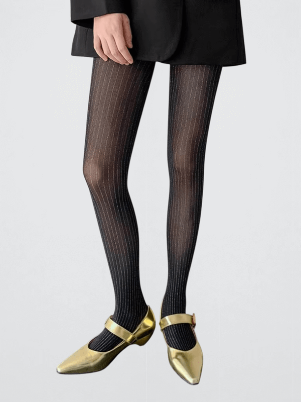 Women’s woman womens Striped Flesh Light Tights Retro Style Sheer Silver-streaked Stockings Sexy Uniform Shiny Slimming Pantyhose in black Tights