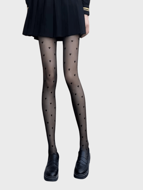 Exquisite Love Heart Print Silk Stockings Sweet Girls Christmas Gifts Sexy Nightclub Female Alluring Hosiery Nylon Tights in black