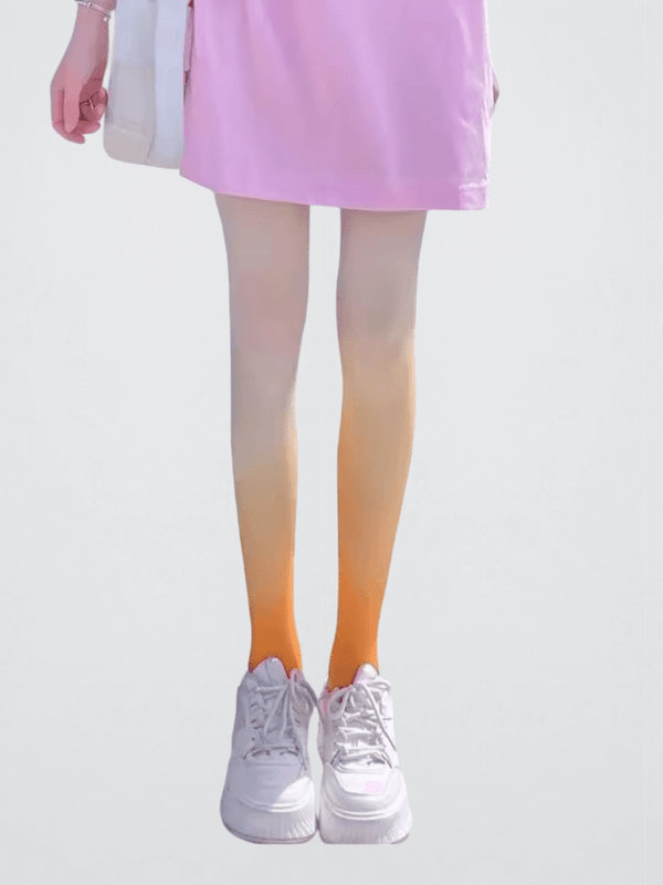 Women’s woman womens Sexy Gradient Contrast Color Skinny standard thicknes Breathable Candy Color Lolita Cosplay Long Stockings orange, Pantyhose Tights Lingerie