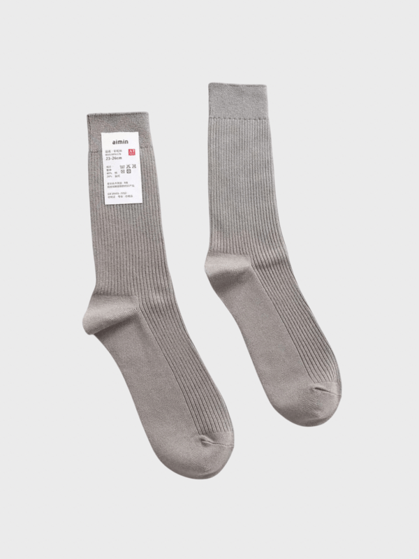 Genflex gender neutral genderful Women’s woman womens Men’s man mens Japanese Rib Crew Socks Double Needles Cotton Knitting Rib Thin Business Cotton Long ribbed Socks Stretch Casual Daily Basic Brand Socks in Gray grey