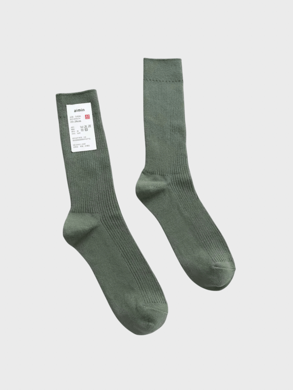 Genflex gender neutral genderful Women’s woman womens Men’s man mens Japanese Rib Crew Socks Double Needles Cotton Knitting Rib Thin Business Cotton Long ribbed Socks Stretch Casual Daily Basic Brand Socks in olive green