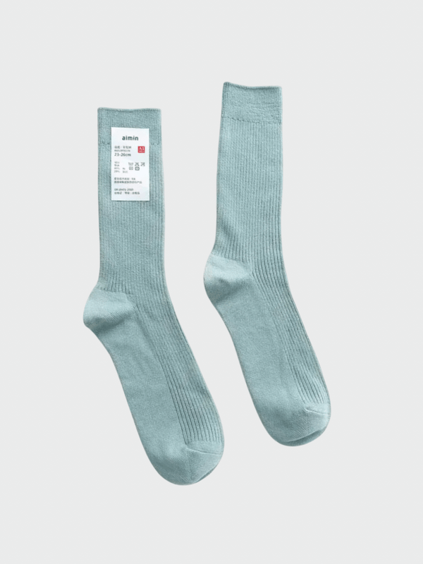 Genflex gender neutral genderful Women’s woman womens Men’s man mens Japanese Rib Crew Socks Double Needles Cotton Knitting Rib Thin Business Cotton Long ribbed Socks Stretch Casual Daily Basic Brand Socks in aqua blue