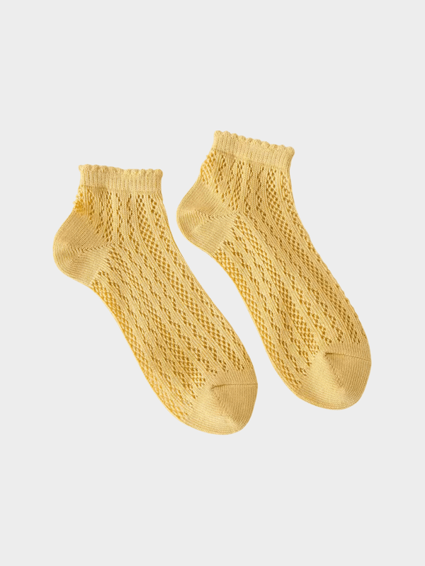 Women’s woman womens Hollow Mesh Summer Style Cotton Breathable Deodorant Shallow Mouth Short Tube Summer Thin Cute Lace Ankle Crew Socks in yellow
