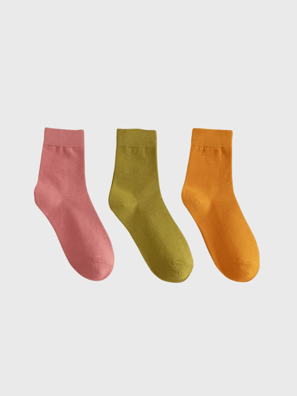 Women's woman womens 3 Pair 100% Cotton Solid Color Autumn Spring Soft Breathable crew socks (3-Pack) 3-Pair in  dusk pink, green, mustard yellow
