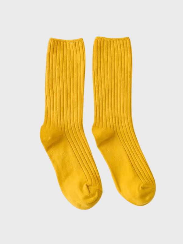 Women‘s woman womens 1 Pair Japanese Retro ribbed Cotton Autumn Winter Knitting Solid Color Long mid-calf Korean Student Girls Stockings Loose Crew Socks (1-Pair) in yellow