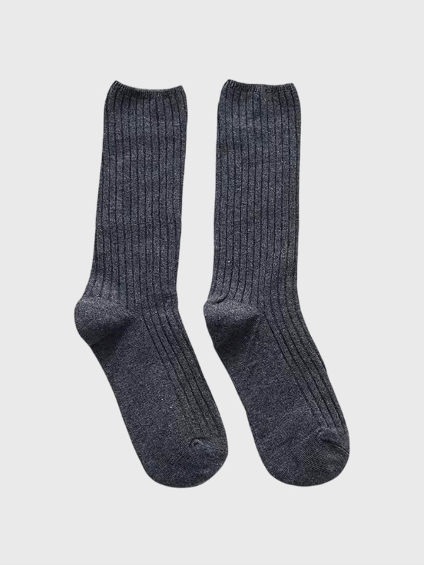 Women‘s woman womens 1 Pair Japanese Retro ribbed Cotton Autumn Winter Knitting Solid Color Long mid-calf Korean Student Girls Stockings Loose Crew Socks (1-Pair) in dark Gray grey