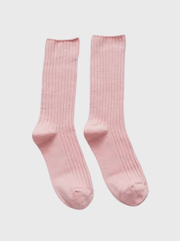 Women‘s woman womens 1 Pair Japanese Retro ribbed Cotton Autumn Winter Knitting Solid Color Long mid-calf Korean Student Girls Stockings Loose Crew Socks (1-Pair) in pink