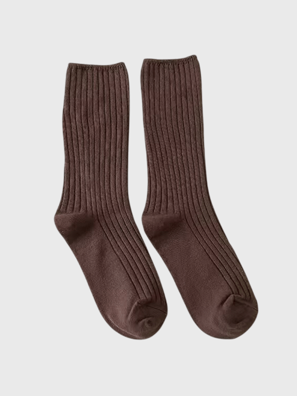 Women‘s woman womens 1 Pair Japanese Retro ribbed Cotton Autumn Winter Knitting Solid Color Long mid-calf Korean Student Girls Stockings Loose Crew Socks (1-Pair) in coffee brown