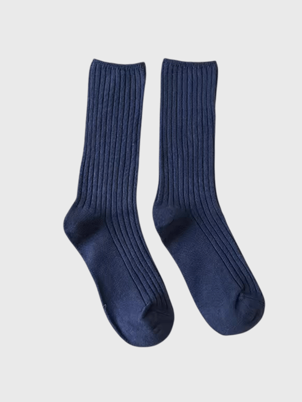 Women‘s woman womens 1 Pair Japanese Retro ribbed Cotton Autumn Winter Knitting Solid Color Long mid-calf Korean Student Girls Stockings Loose Crew Socks (1-Pair) in blue