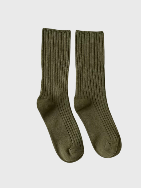 Women‘s woman womens 1 Pair Japanese Retro ribbed Cotton Autumn Winter Knitting Solid Color Long mid-calf Korean Student Girls Stockings Loose Crew Socks (1-Pair) in forest green