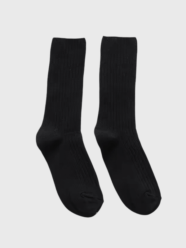 Women‘s woman womens 1 Pair Japanese Retro ribbed Cotton Autumn Winter Knitting Solid Color Long mid-calf Korean Student Girls Stockings Loose Crew Socks (1-Pair) in black