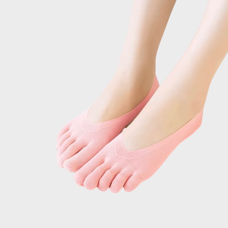Women’s woman womens 5 Pairs Five Finger Spring Summer Thin Plain Weave Shallow Mouth Velvet Ice Silk Sweat Absorbent Toe Boat Socks 5-Pair (5-Pack) in Pink