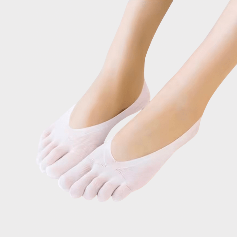 Women’s woman womens 5 Pairs Five Finger Spring Summer Thin Plain Weave Shallow Mouth Velvet Ice Silk Sweat Absorbent Toe Boat Socks 5-Pair (5-Pack) in White