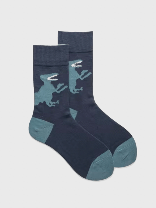 Genflex gender neutral unisex Men’s man mens Women’s woman womens Couples 1 Pair Cotton Spring Autumn Fall Winter Funny cartoon Godzilla Dinosaur animal pattern Colorful EUR37-43 ankle crew socks in Blue with teal green