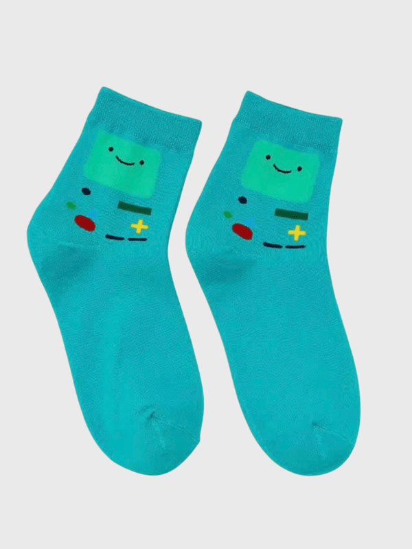 Women's woman womens Cute Kawaii Adventure Series Medium tube Ins Trend Comfortable and Breathable ankle crew Socks in Green with multi