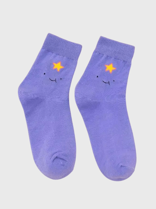 Women's woman womens Cute Kawaii Adventure Series Medium tube Ins Trend Comfortable and Breathable ankle crew Socks in Purple with multi
