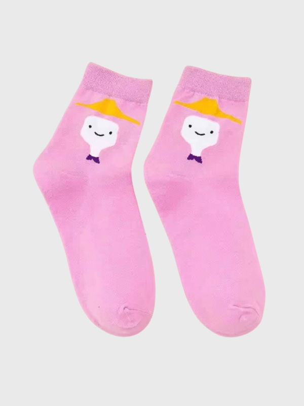 Women's woman womens Cute Kawaii Adventure Series Medium tube Ins Trend Comfortable and Breathable ankle crew Socks in Pink with multi