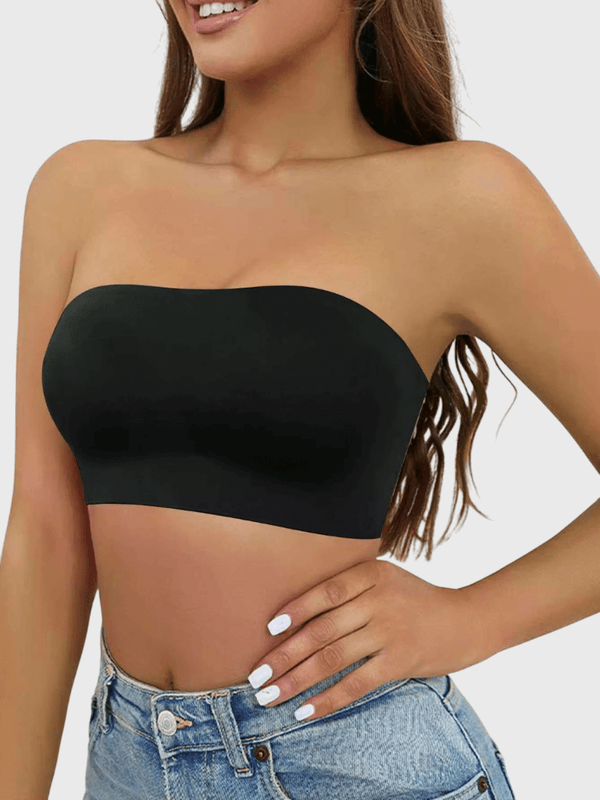 Women’s woman womens Strapless seamless wire-free unlined Tube Bras in Black