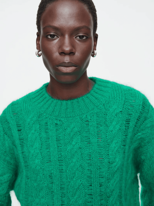 Women’s woman womens winter casual crewneck mohair blend twist knit long sleeves round o-neck top crew neck sweaters in bright green