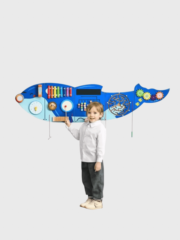 Orca Whale Kids Busy 12 Activities Hanging Panels Montessori Sensory Educational Teaching Toys for Toddler 3-12 Years Wall Busy Board Play Toys in blue with multi color Learning
