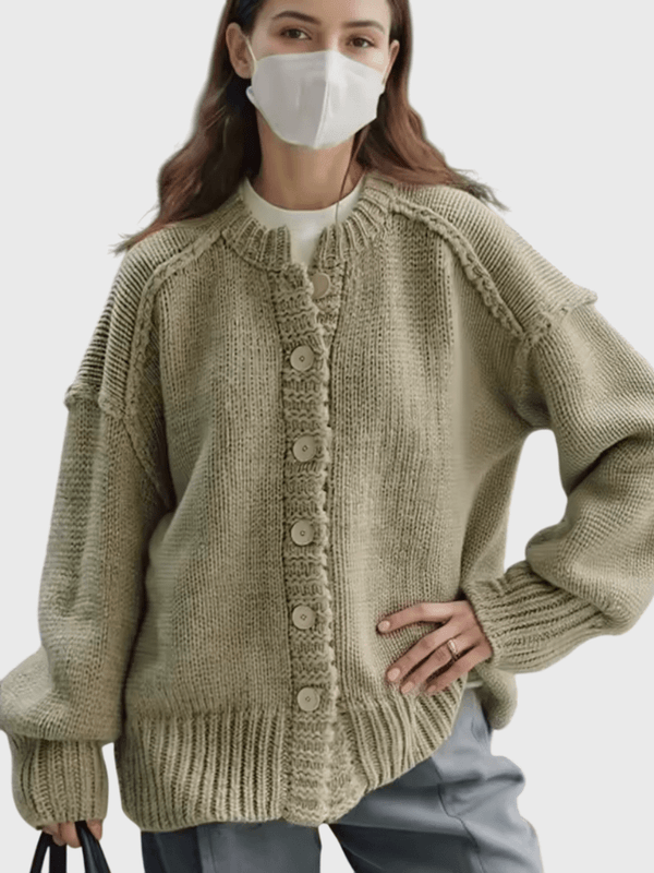 Women’s woman womens Chunky Autumn Fall Winter Loose Knit Elegant Long-sleeves V-neck Solid Color button-up close Sweater Jacket Sweet  Cable-Knit Cardigans in misty green