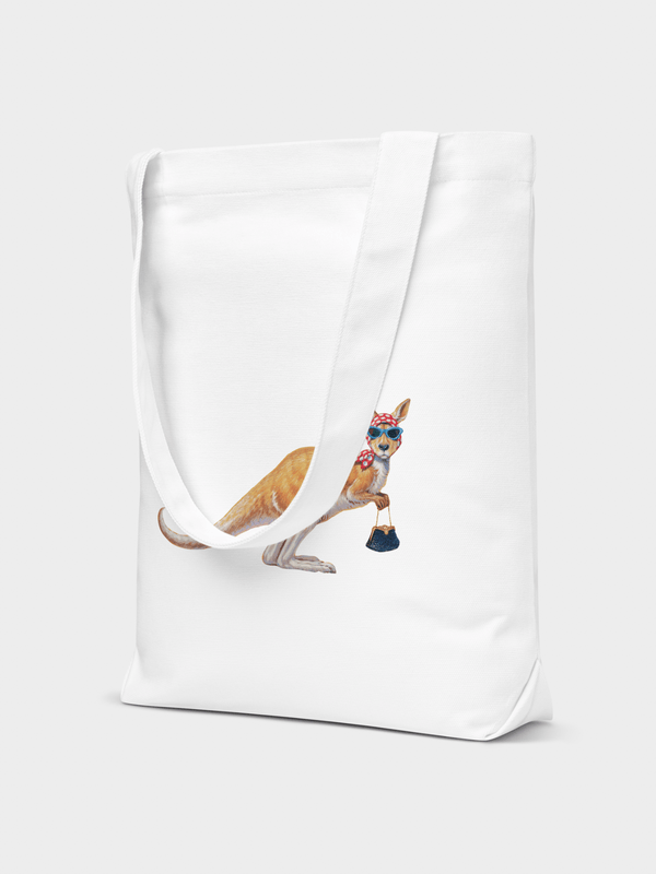 The fashionably chic Australian Kangaroo 100% cotton Aussie tote bags in white