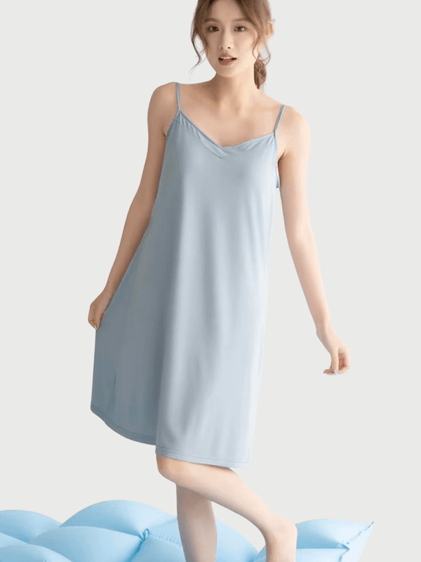 Women’s woman womens tall-, plus-, size Sexy PJ Pajamas Nightgown Intimate Lingerie Summer Modal Spaghetti Strap Nightdress Chemise Sleepwear Loose Casual Solid color Knee-Length V-neck Home Dress Loungewear Robes in light blue