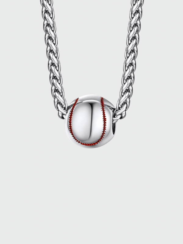 European and American Trend Spherical Baseball Pendant Necklace Personalized School Season Gift in silver color