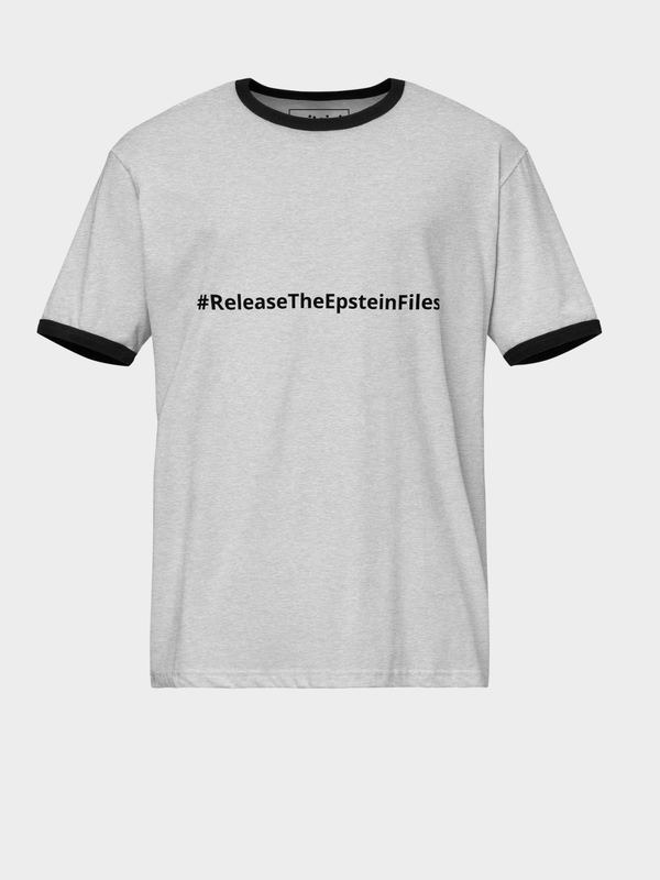 Genflex gender neutral unisex Men’s man mens Women's woman womens petite-, tall-, plus-, size Casual #ReleaseTheEpsteinFiles letter print Donald Trump President of The Make United States of America USA American great again graphic crewneck short sleeves regular length cotton round o-neck print fashion tops Holiday Vacation getaway Protest March Demonstration crew neck T-shirts in Gray-, grey-, with black trim